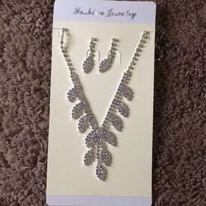 Fashion Jewelry | Silver Prom Necklace and Earring Set | NEW